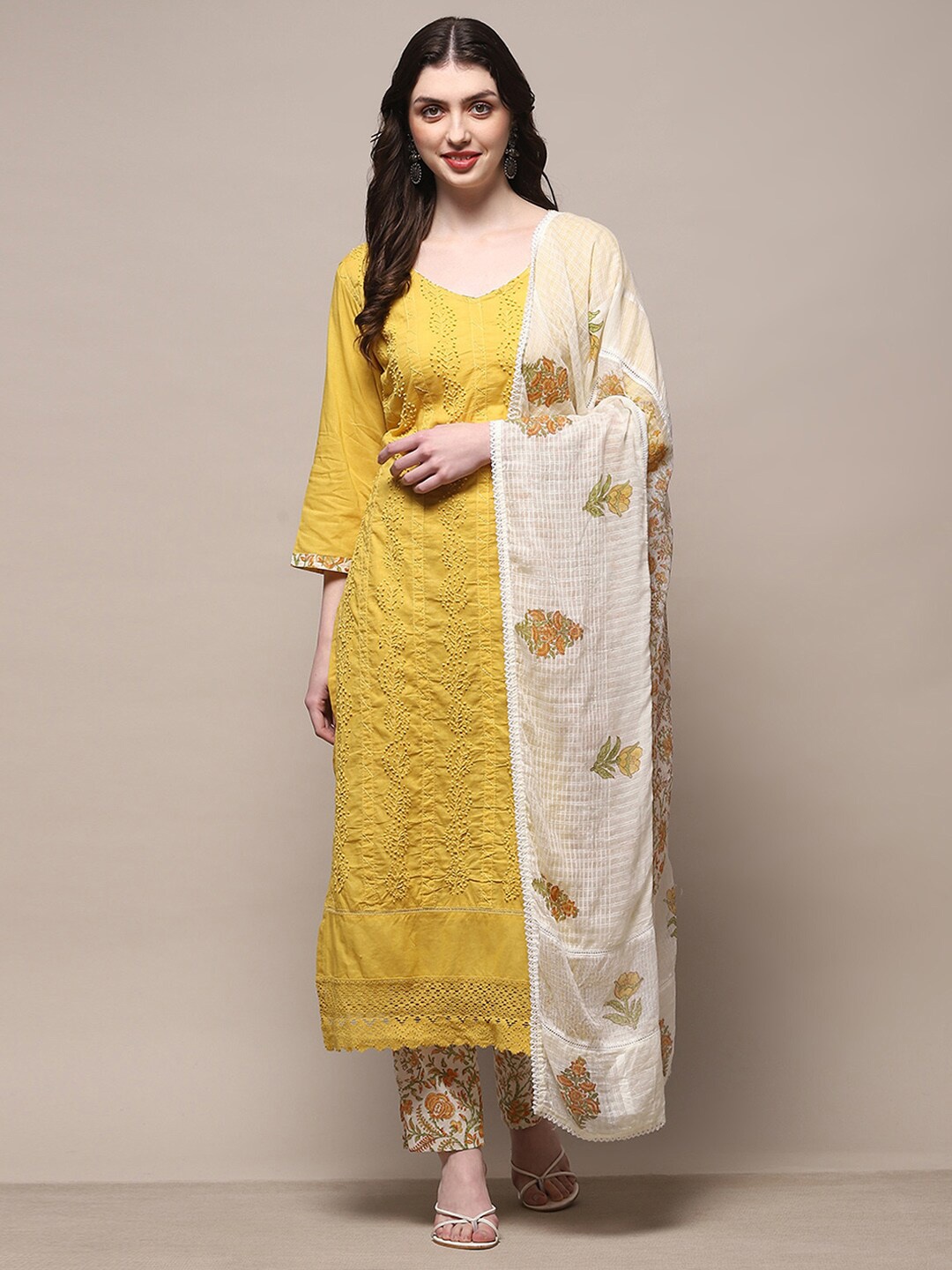 

Biba Printed Pure Cotton Unstitched Dress Material, Mustard