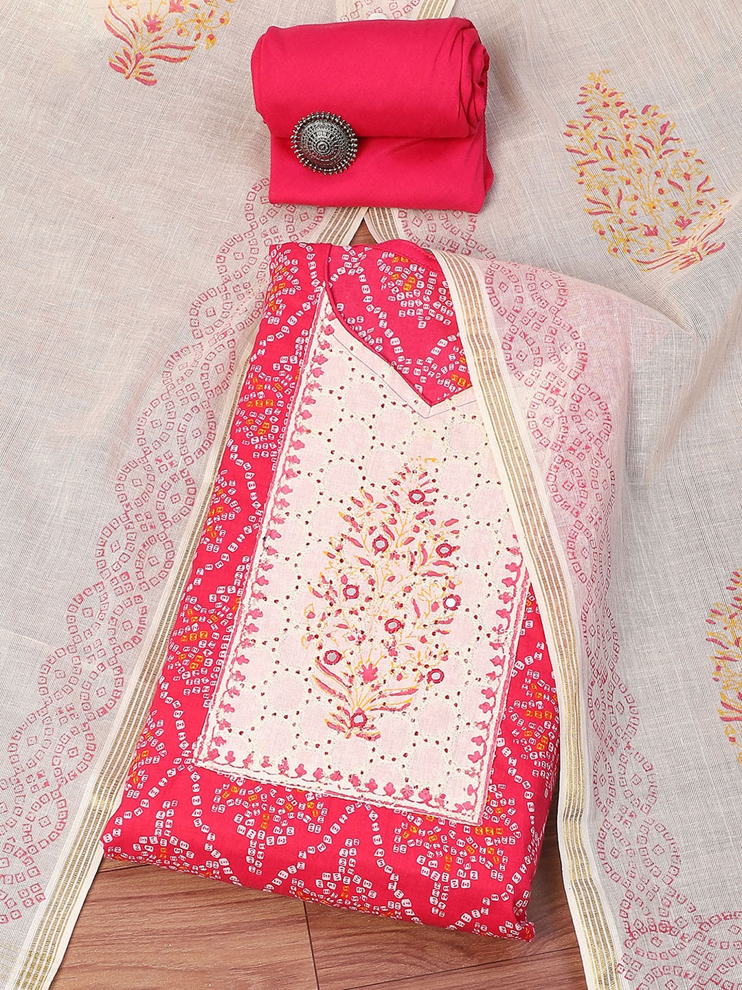 

Biba Printed Pure Cotton Unstitched Dress Material, Pink