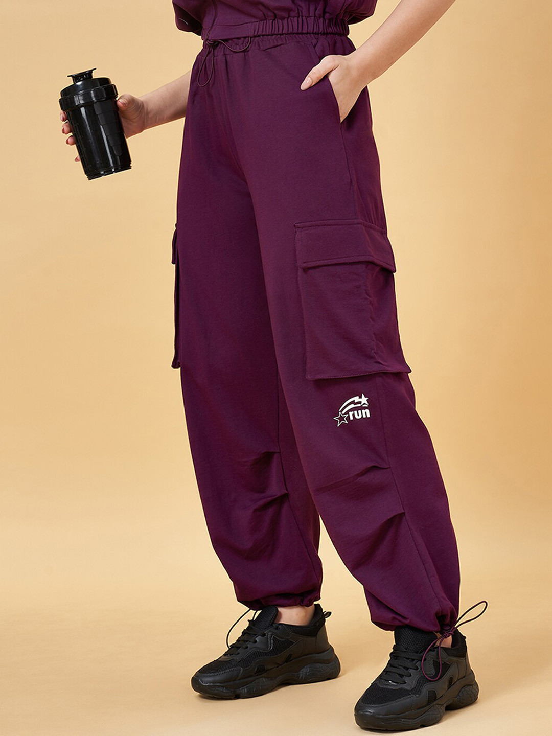 

Ajile by Pantaloons Women Pure Cotton Relaxed-Fit Mid Rise Joggers, Purple