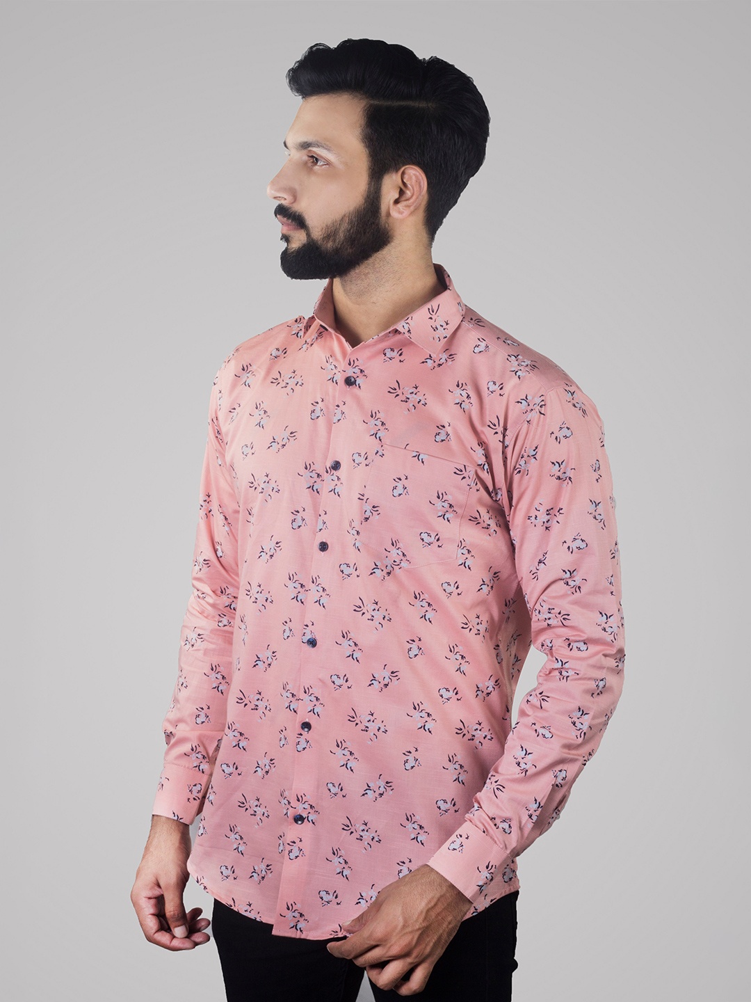 

INDIAN THREADS Comfort Floral Printed Formal Shirt, Peach