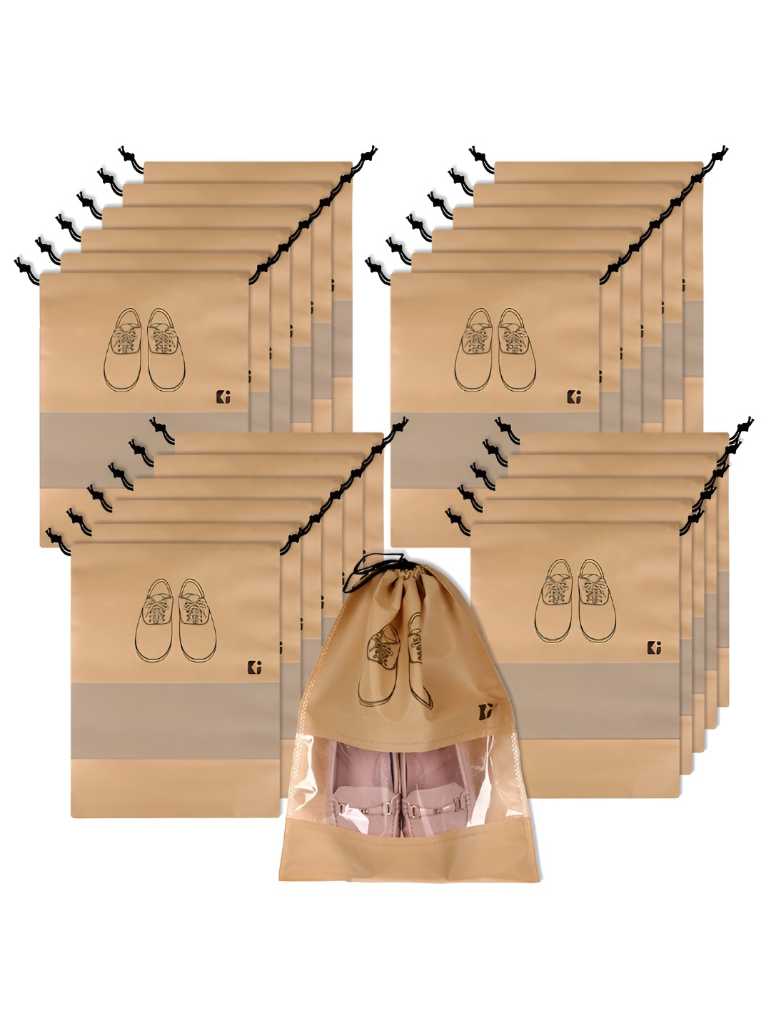 

Kuber Industries Beige & Black 24 Pieces Reusable Shoes Organisers