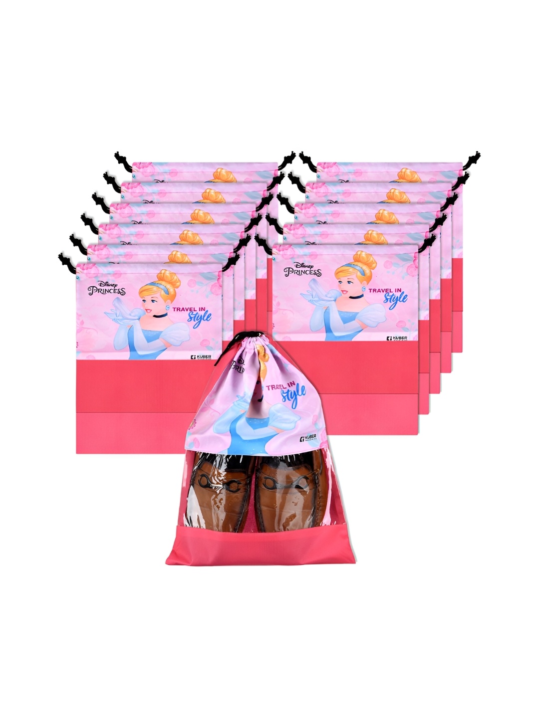 

Kuber Industries Set Of 12 Disney Princess Printed Lightweight Shoe Bags, Pink
