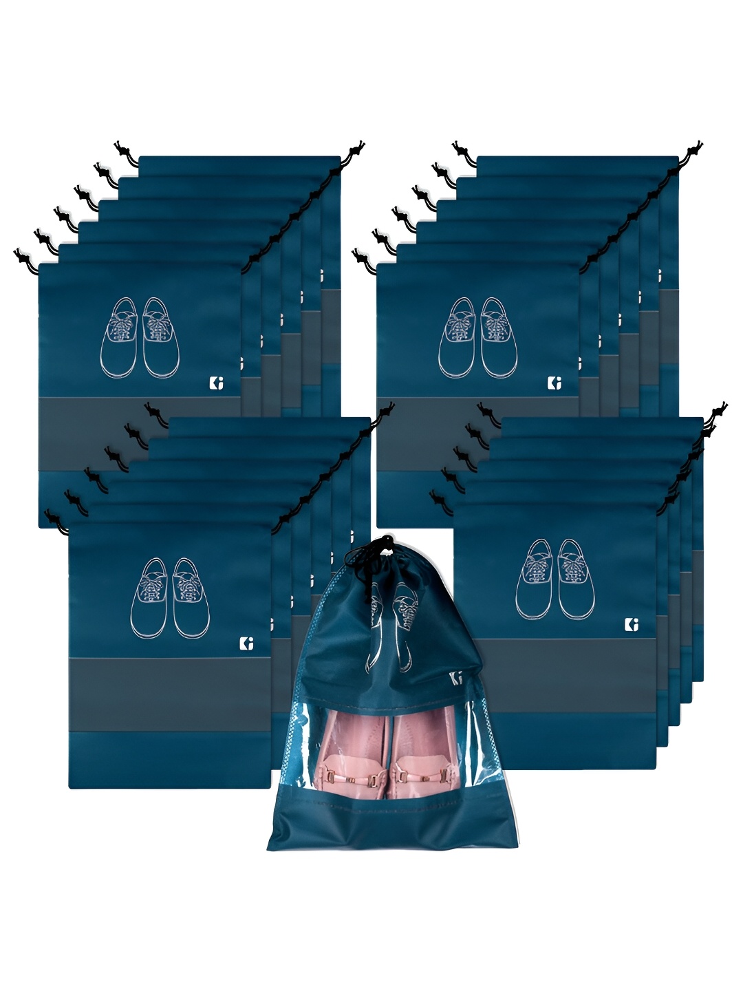 

Kuber Industries Set Of 24 Printed Lightweight Shoe Bags, Blue