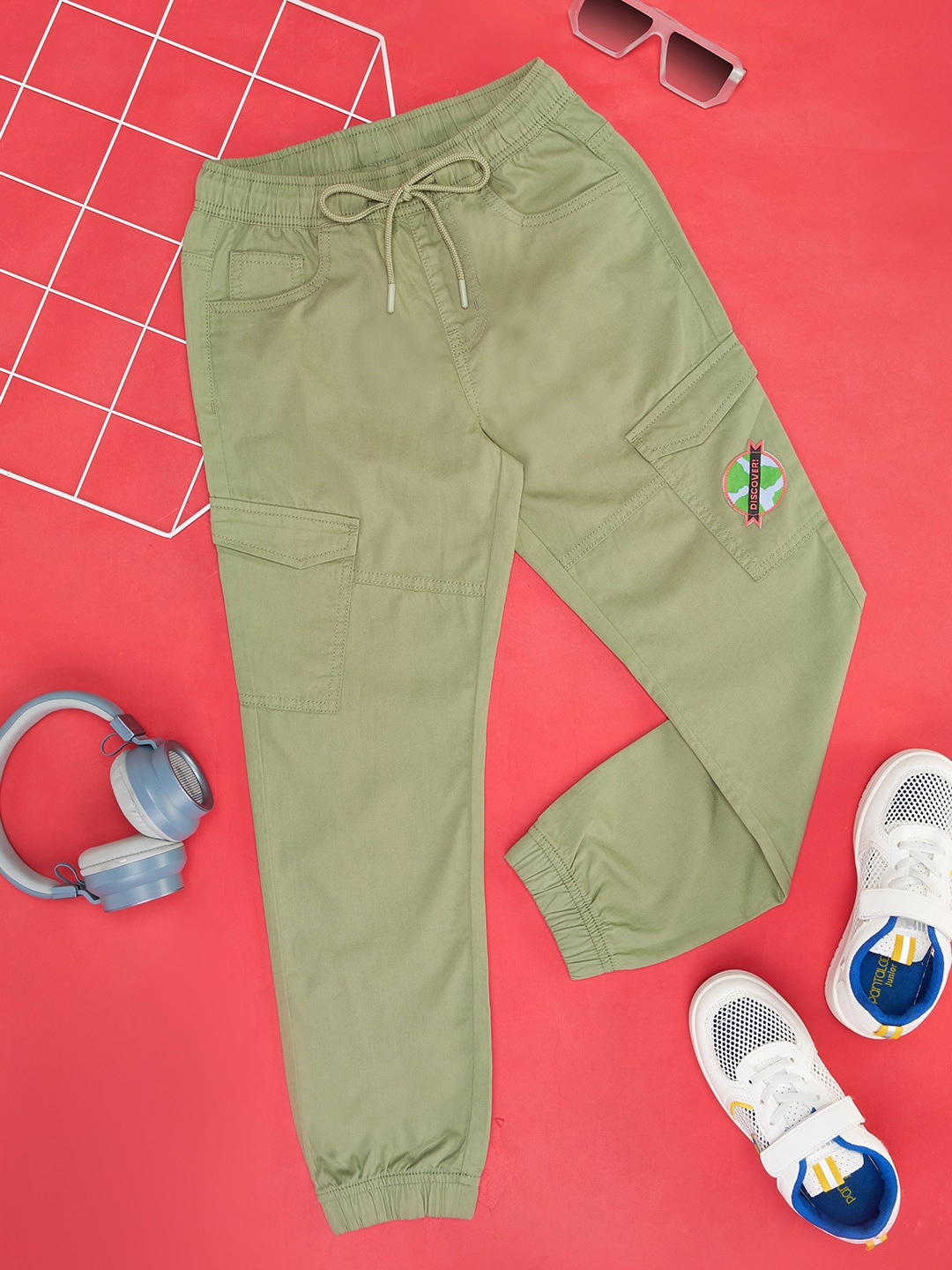 

Pantaloons Junior Boys Cotton Relaxed-Fit Mid-Rise Joggers, Olive