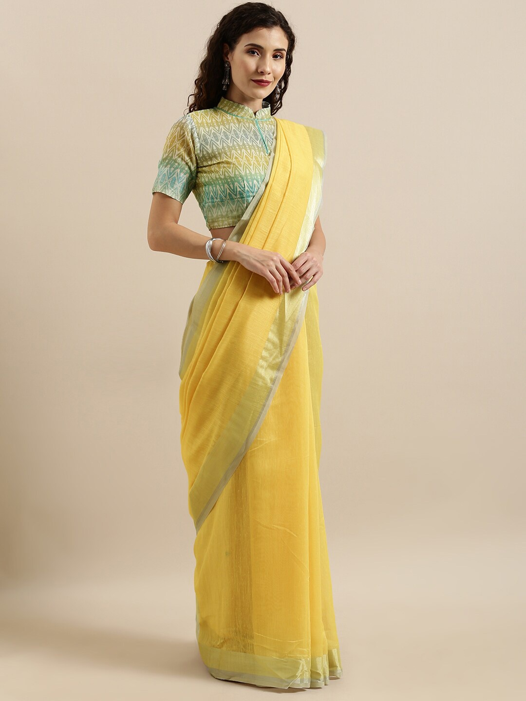 

Mitera Zari Linen Khadi Saree, Yellow