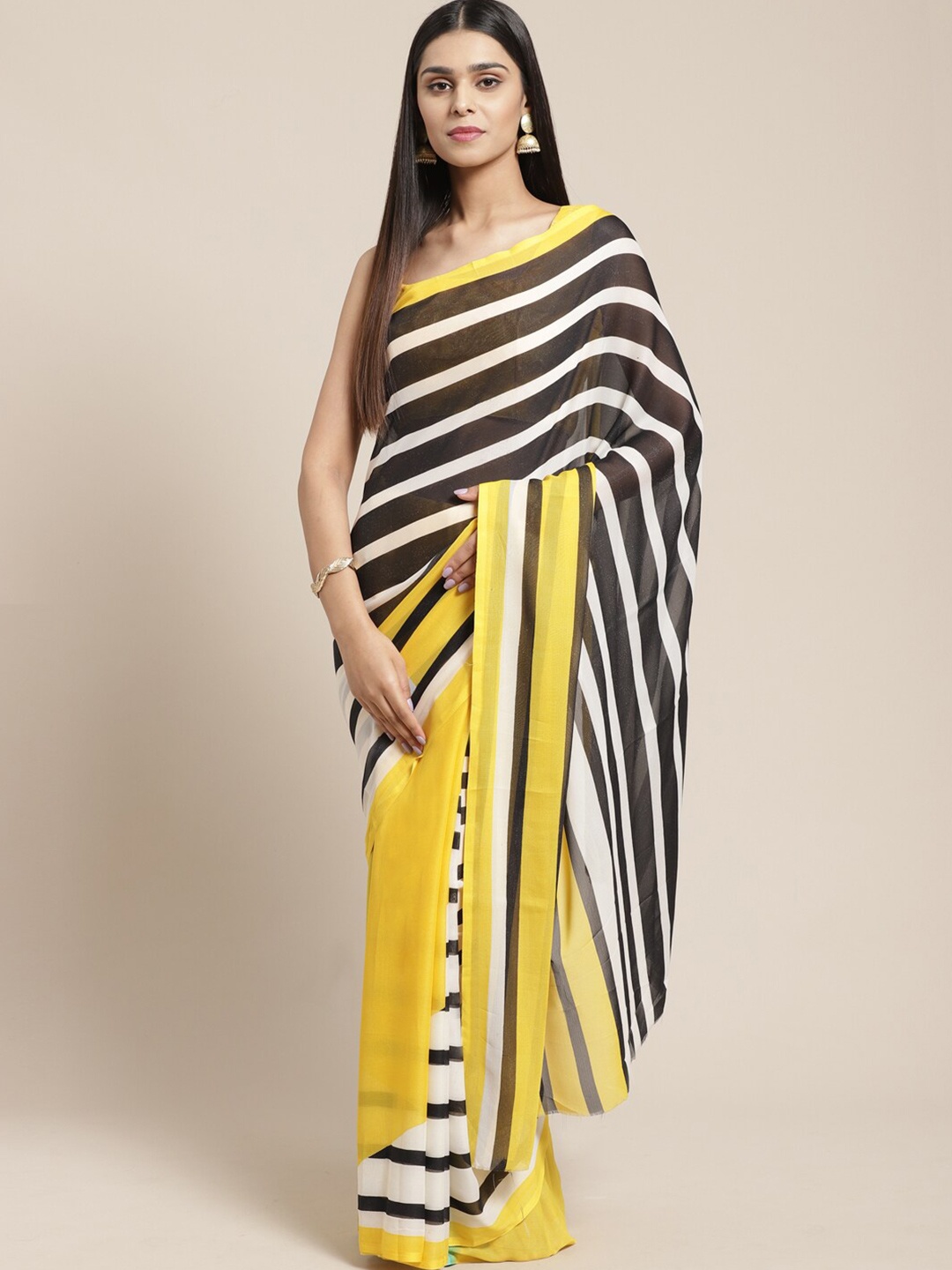 

Mitera Striped Pure Georgette Saree, Yellow