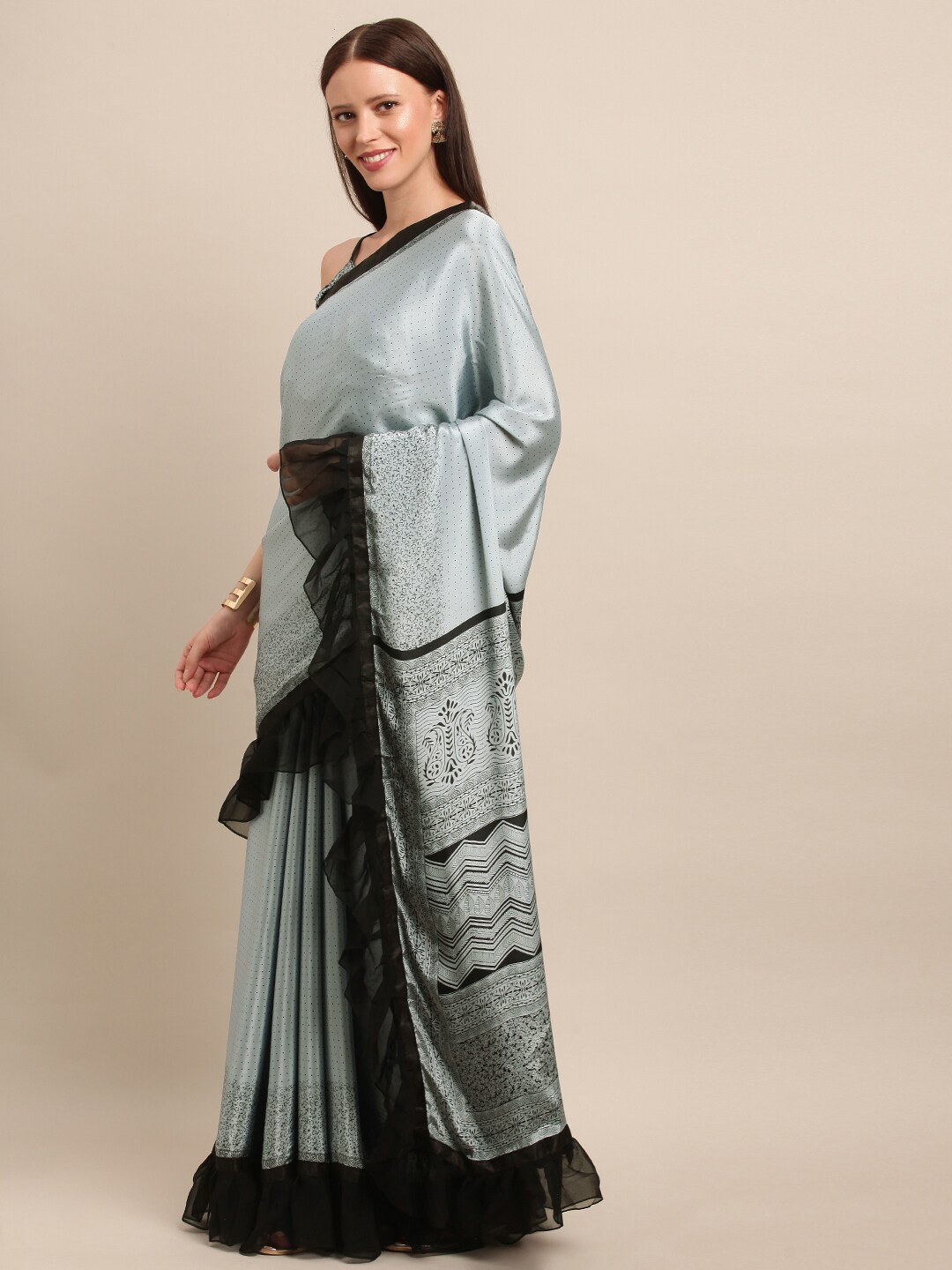 

Mitera Abstract Printed Satin Saree, Grey