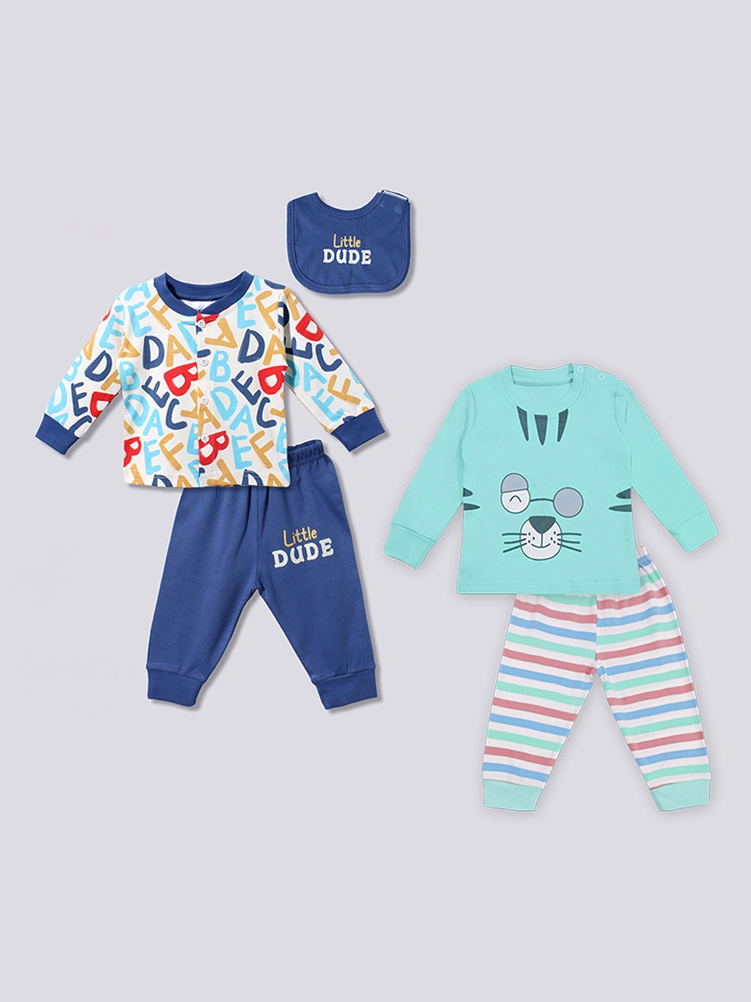 

Moms Love Infant Boys Pack Of 2 Printed Pure Cotton Clothing Set With Bib, Blue