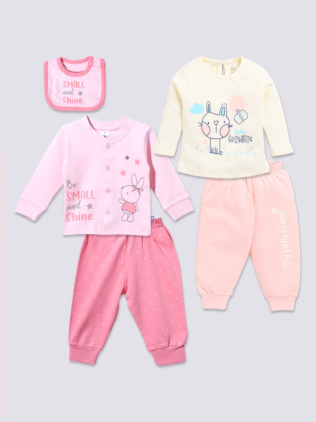 

Moms Love Infant Girls Pack Of 2 Printed Pure Cotton Clothing Set, Cream