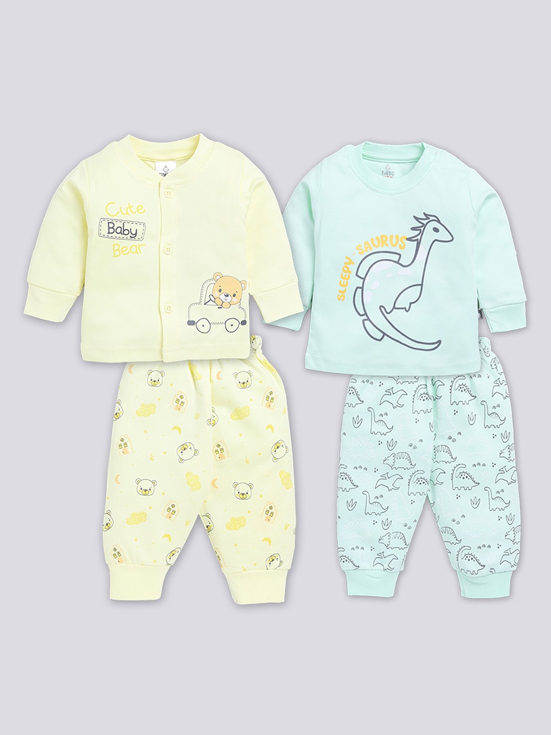 

Moms Love Infant Boys Pack Of 2 Printed Pure Cotton Clothing Set, Yellow