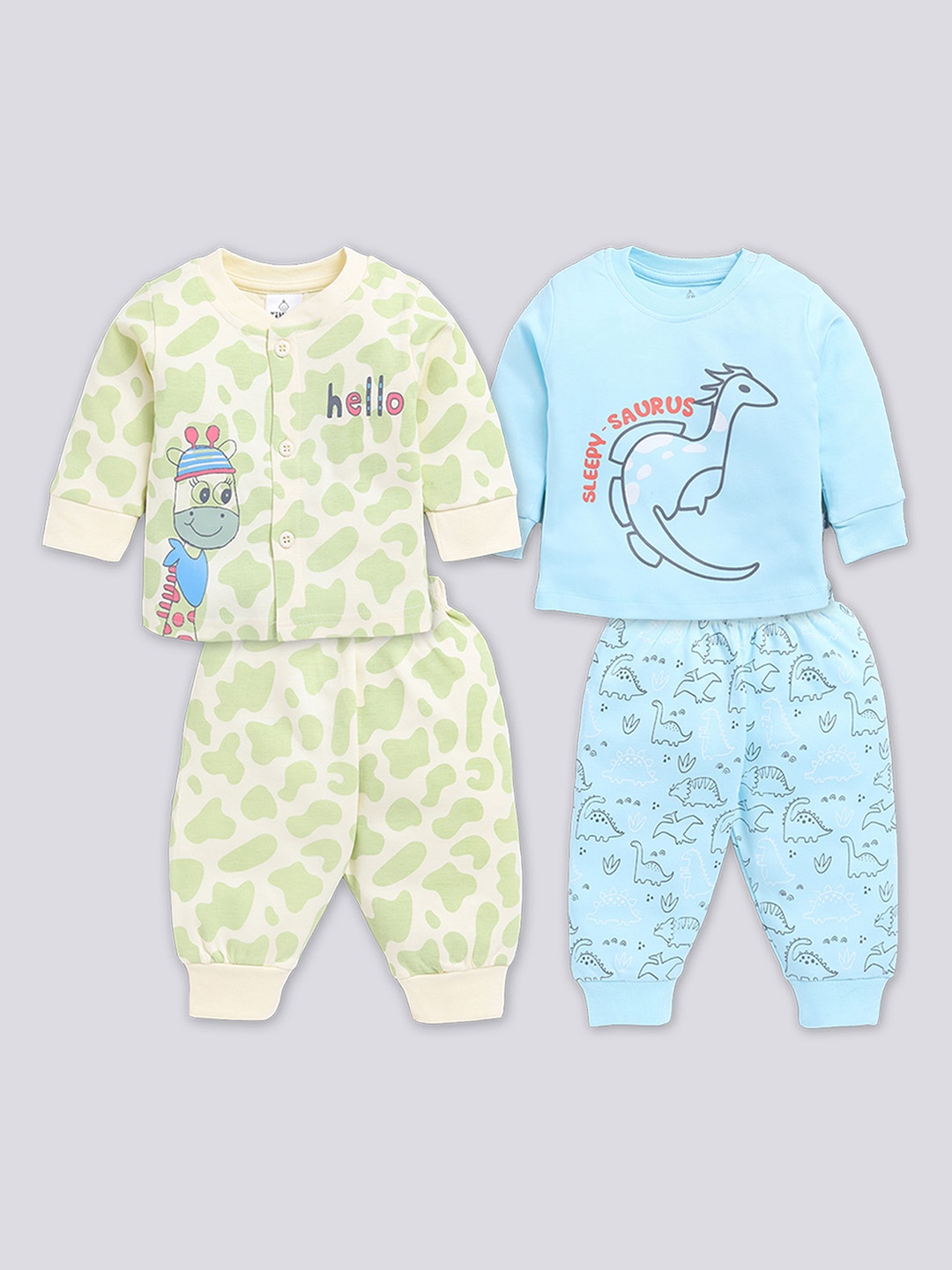 

Moms Love Infant Boys Pack Of 2 Printed Pure Cotton Clothing Set, Cream