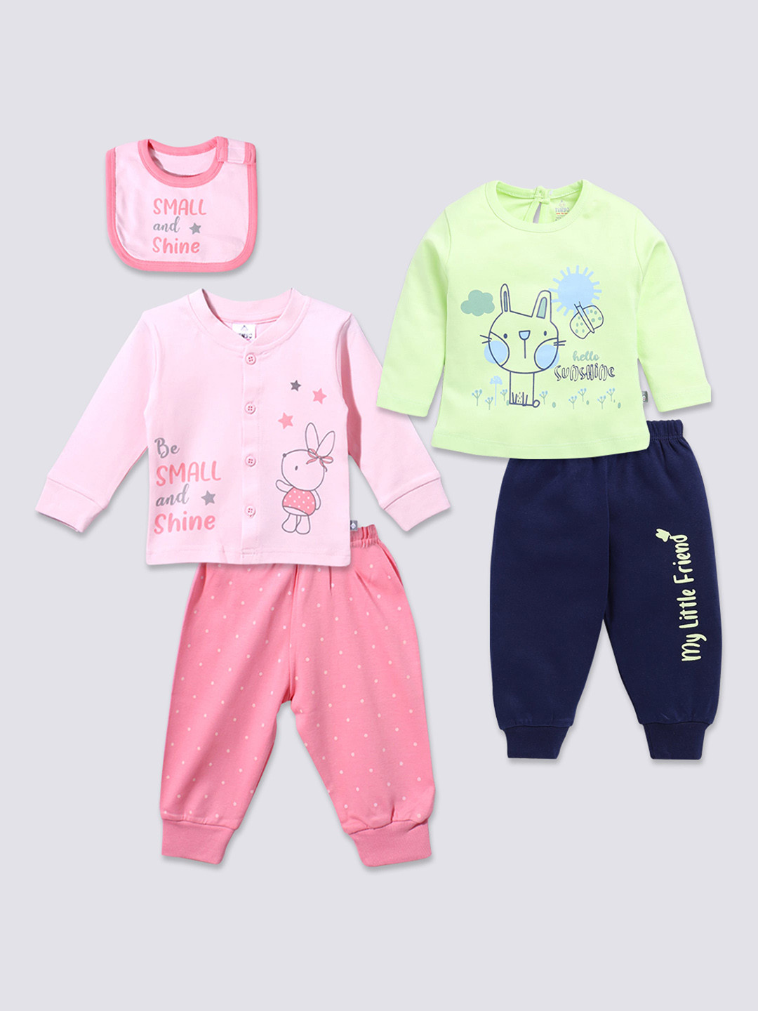 

Moms Love Infant Girls Pack Of 2 Printed Pure Cotton Clothing Set With Bib, Orange
