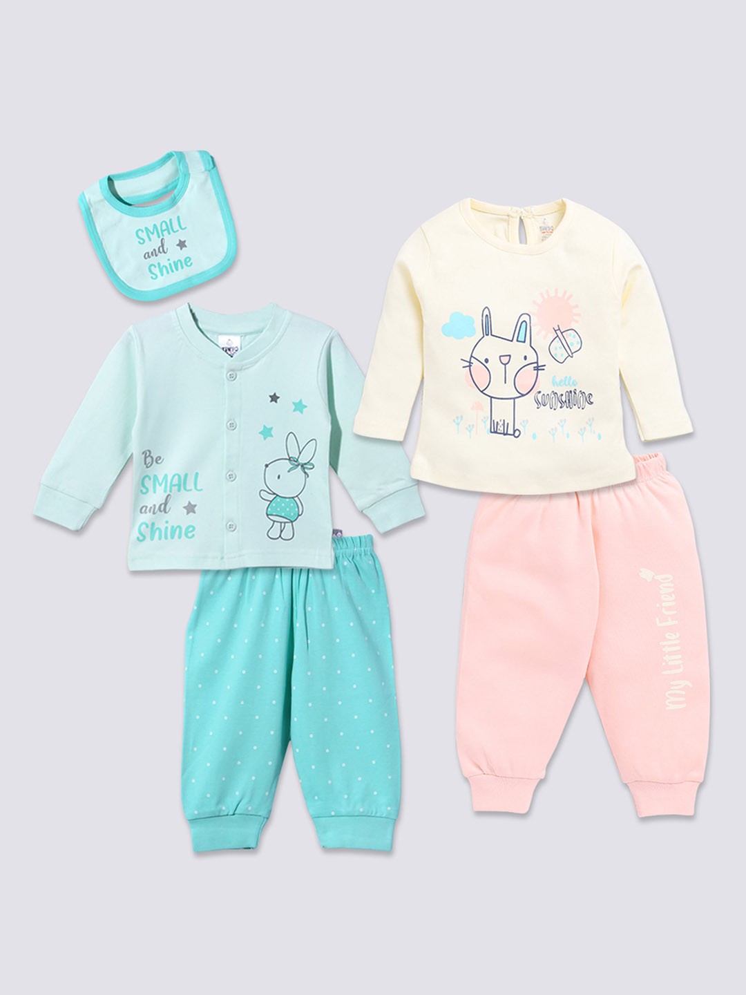 

Moms Love Infant Girls Pack Of 2 Printed Pure Cotton Clothing Set, Green
