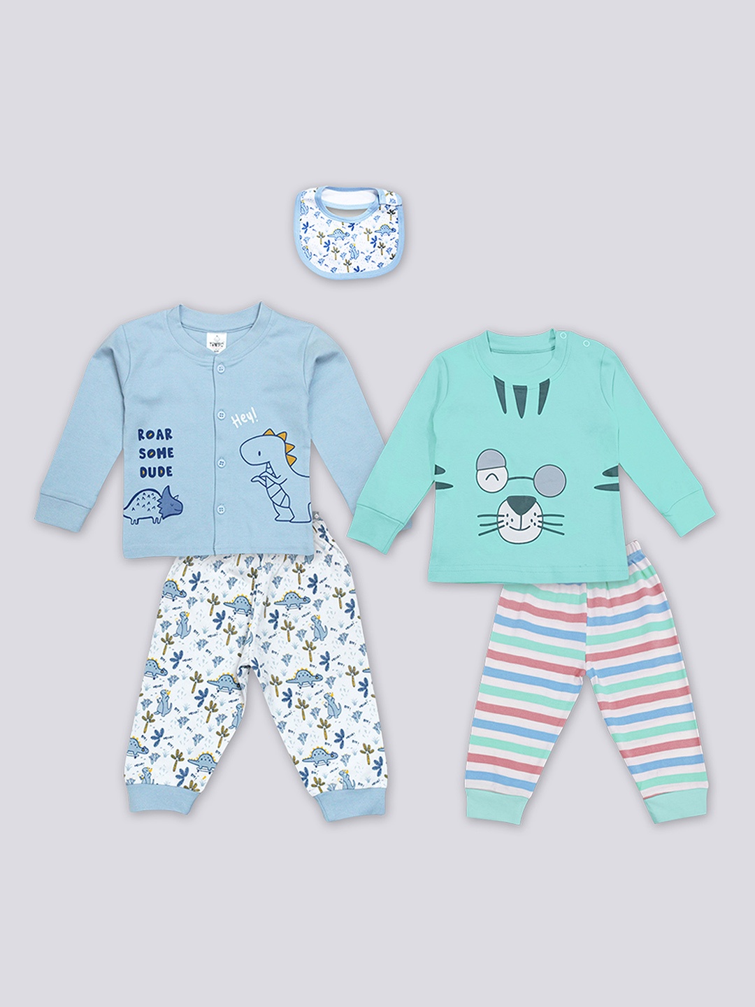 

Moms Love Infant Boys Pack Of 2 Printed Pure Cotton Clothing Set, Blue