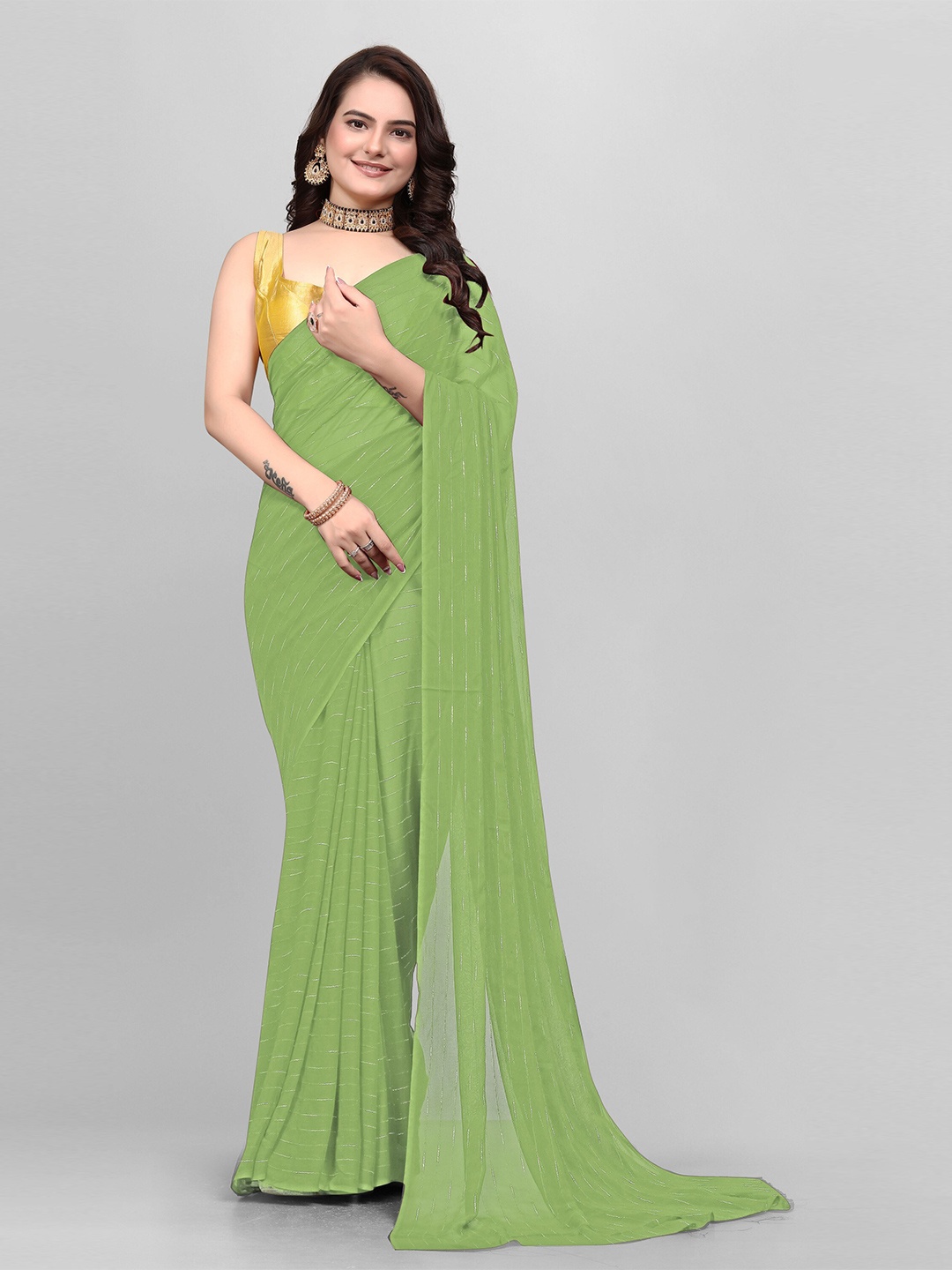 

Avojee Striped Saree, Olive