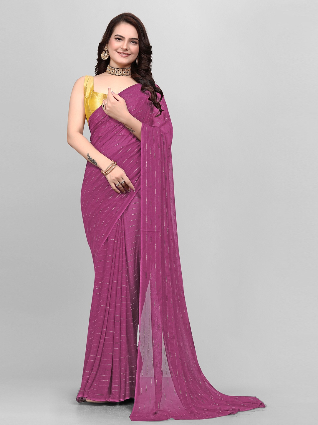 

Avojee Embellished Zari Saree, Pink