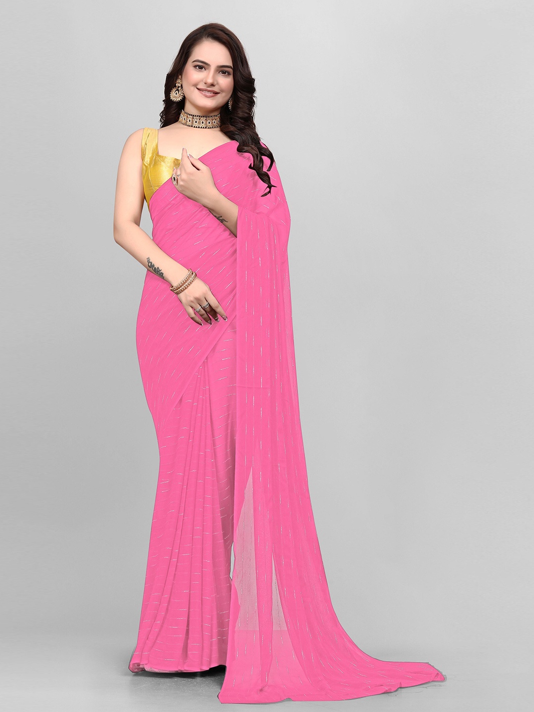 

Avojee Embellished Zari Saree, Pink