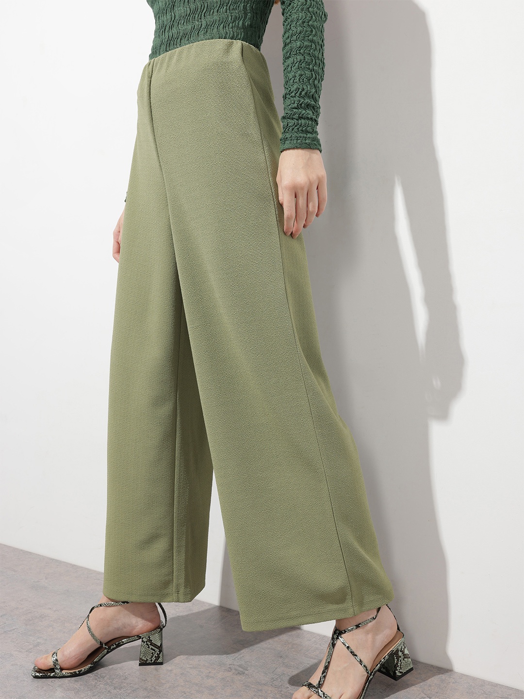 

DressBerry 9 To 5 Edit Groovy Wide Leg Trousers, Green