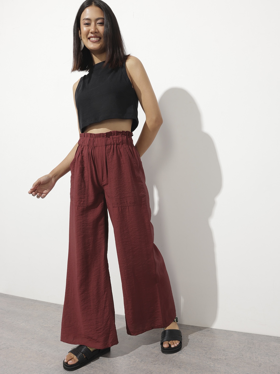 

DressBerry Women Maximalism Wide Leg Trousers, Burgundy