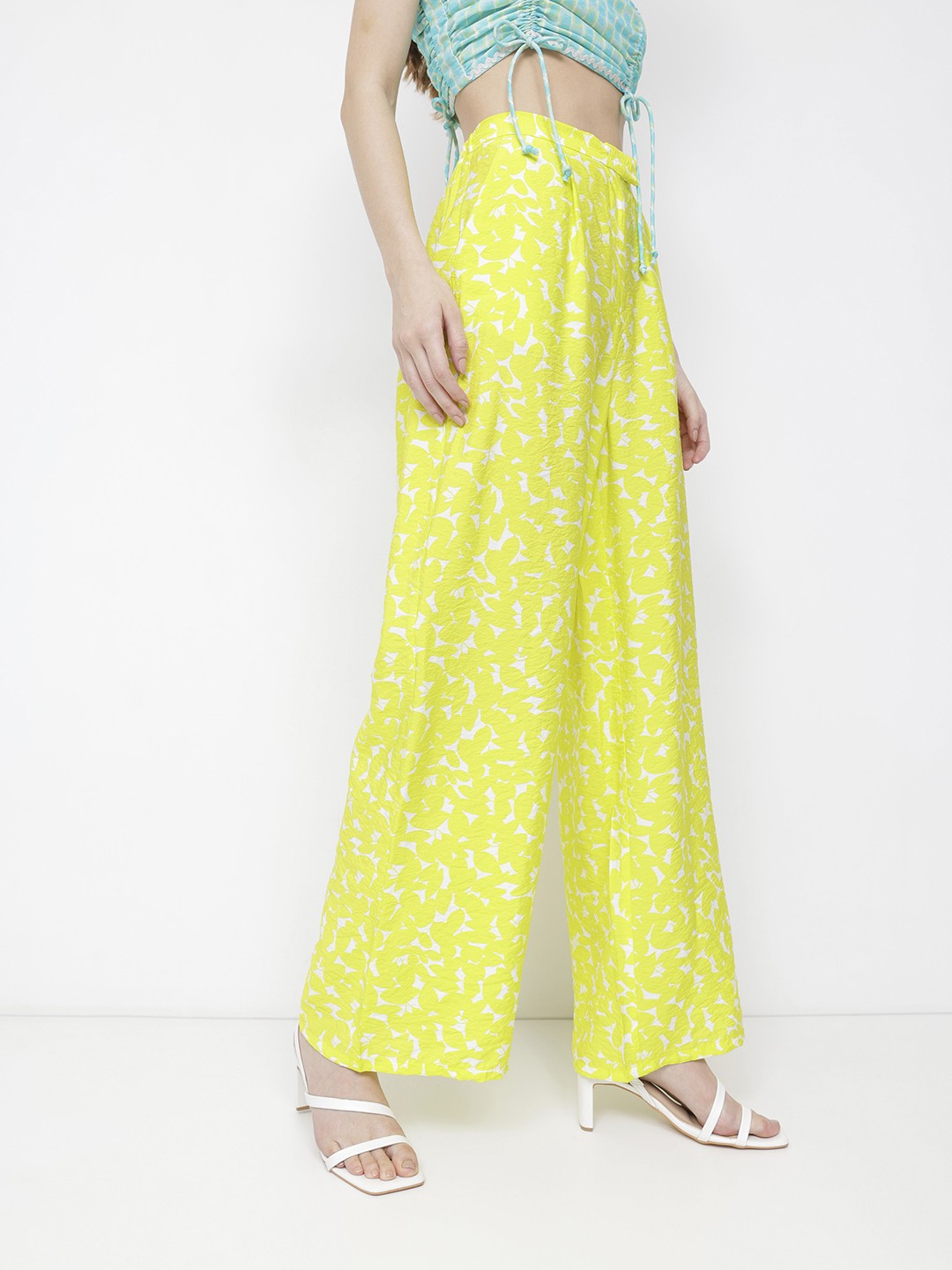 

DressBerry Wide-leg Wonders Sunshine Petals Trousers, Lime green