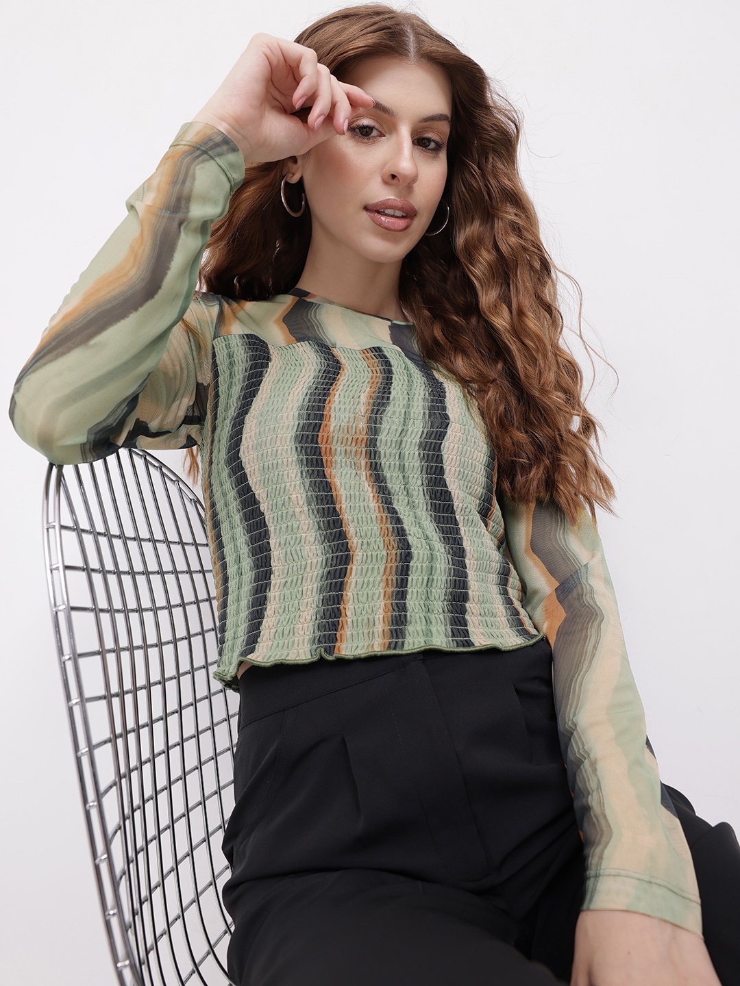 

DressBerry 90s Indie Vibe Smocked Top, Green