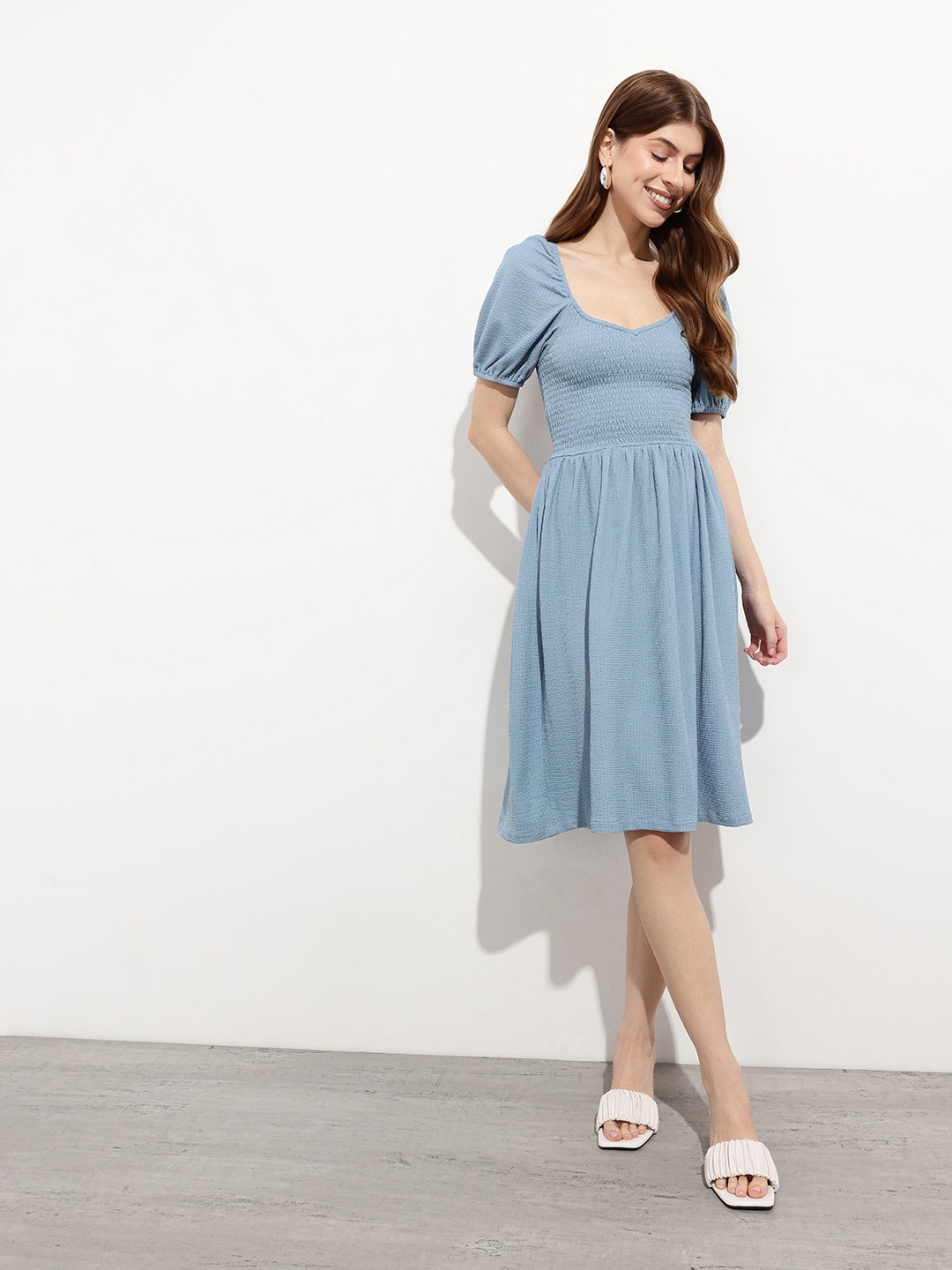 

DressBerry Sculpt & Flow Effortless Textures Fit and Flare Dress, Blue