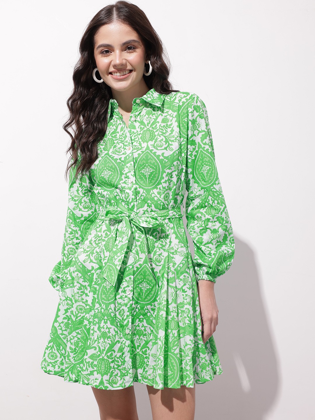 

DressBerry Indie Garden Party A-Line Dress with Belt, Green