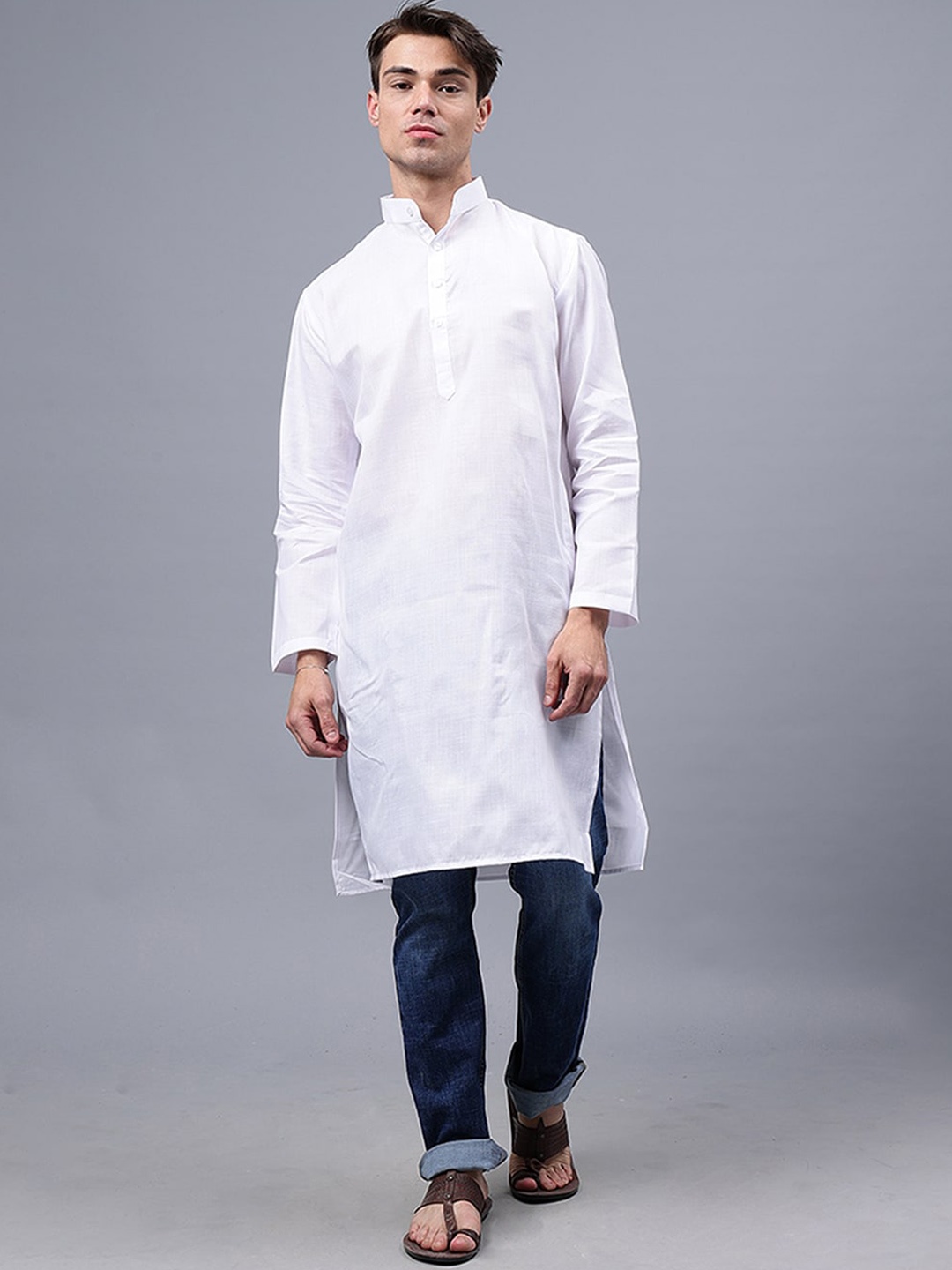 

Mad Over Print Mandarin Collar Long Sleeves Straight Kurta, White