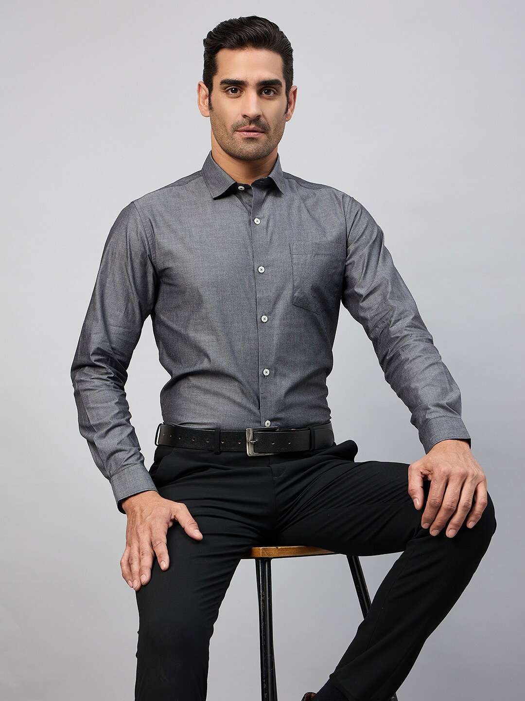 

Club York Spread Collar Long Sleeves Formal Shirt, Grey