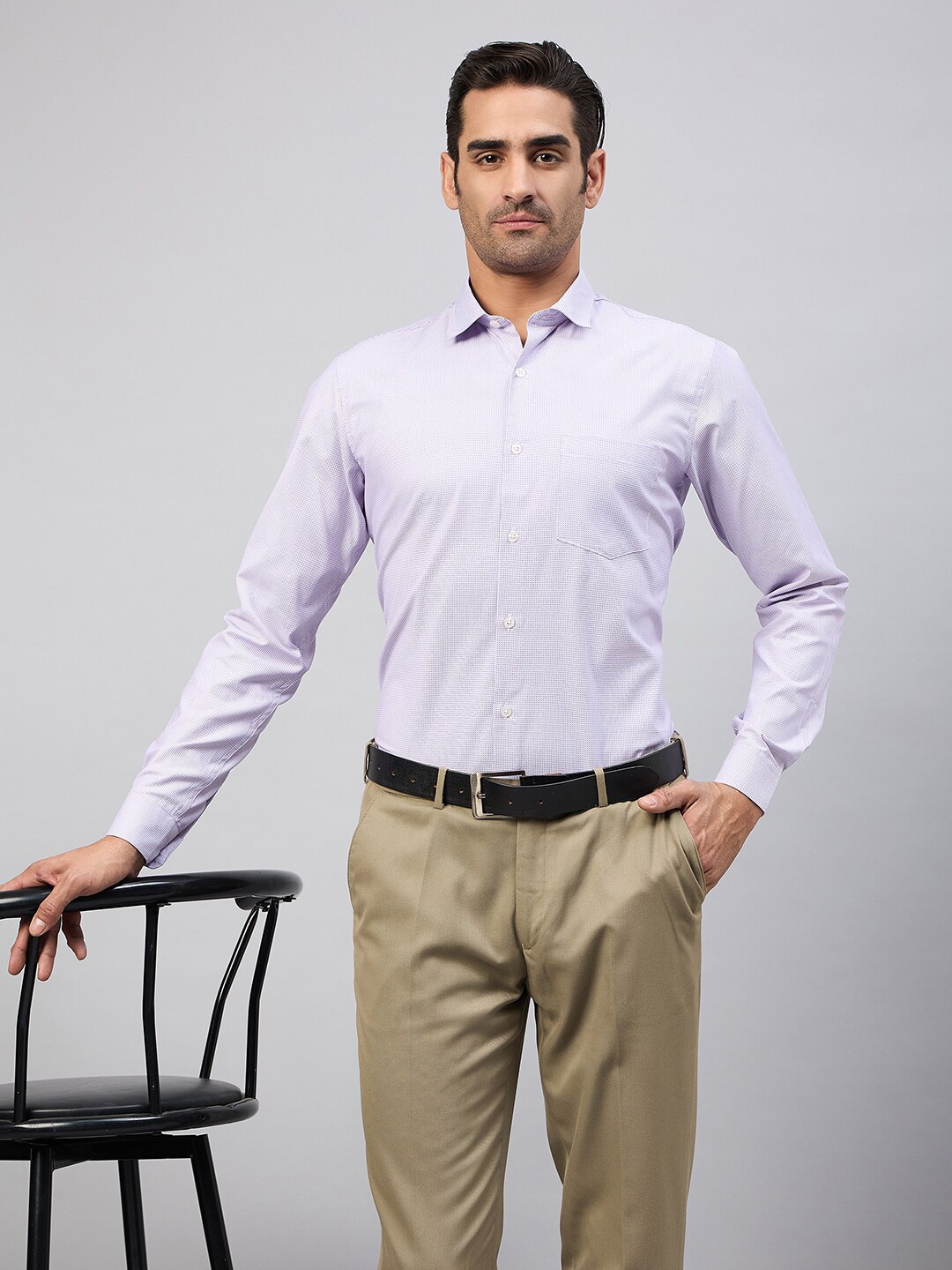 

Club York Checked Spread Collar Long Sleeves Formal Shirt, Purple