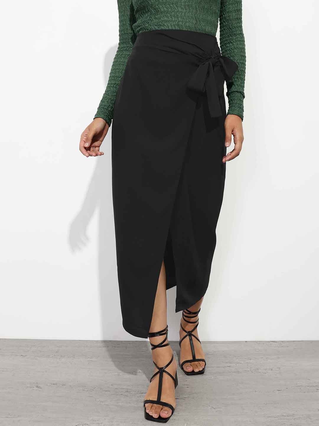 

DressBerry Knotty Goals 90s Wrap Midi Skirt, Black