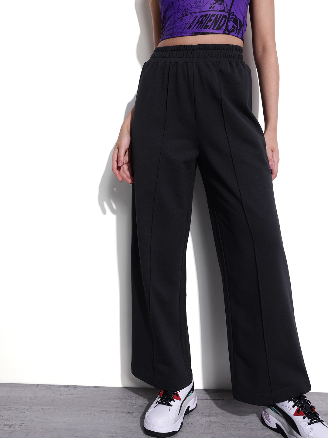 

DressBerry Women Crisp Pintuck Wide Leg Trousers, Black