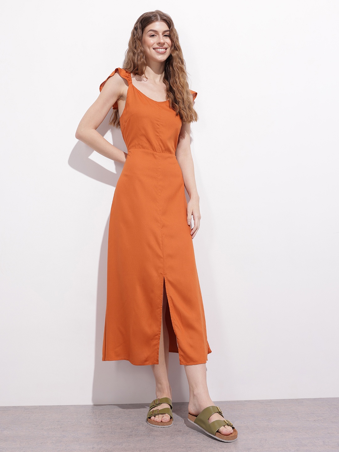 

DressBerry Rustic Romance Front Slit A-Line Dress, Rust