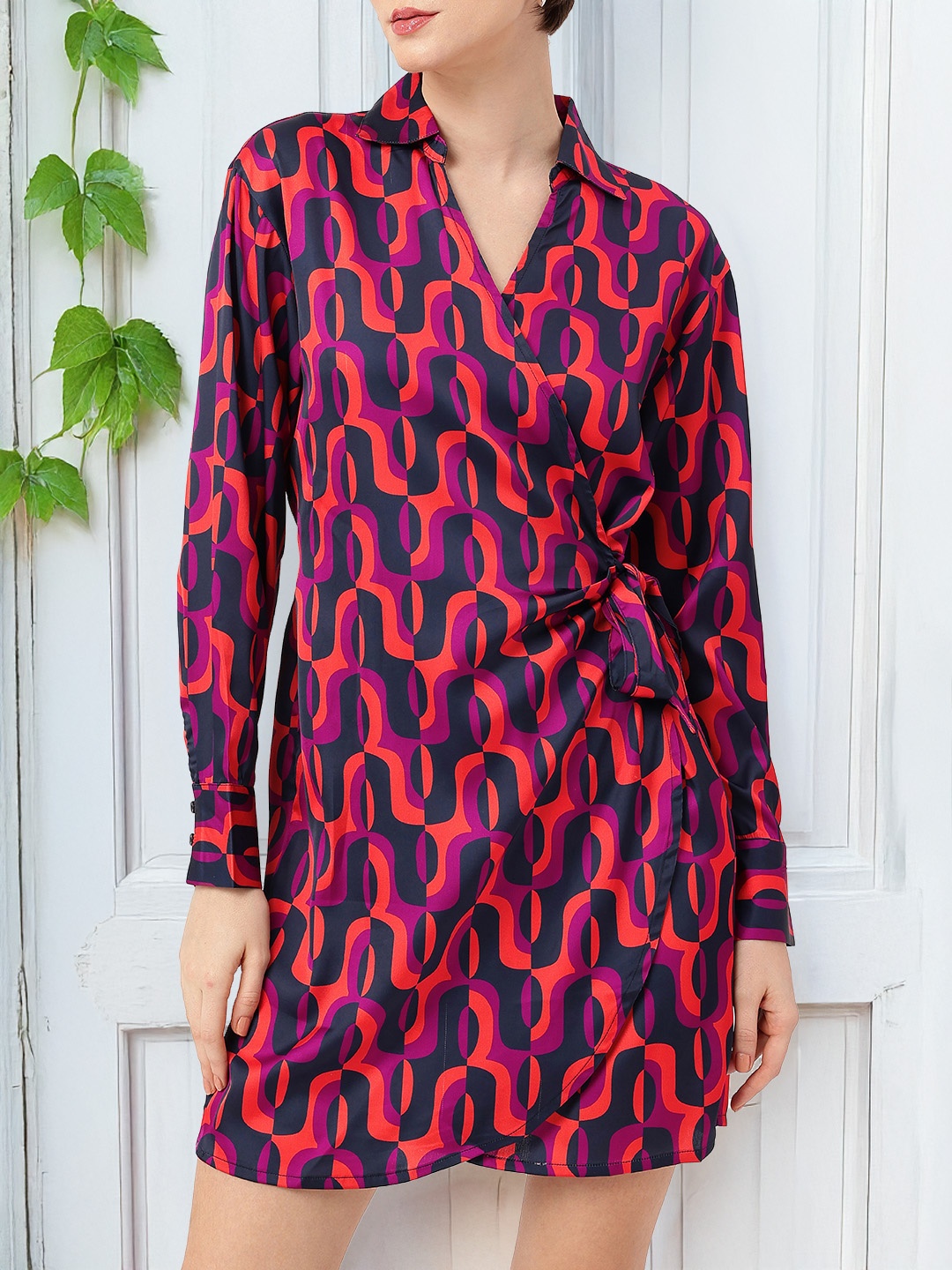 

DressBerry Turbulent Prints Sleek Chic Wrap Style Dress, Navy blue