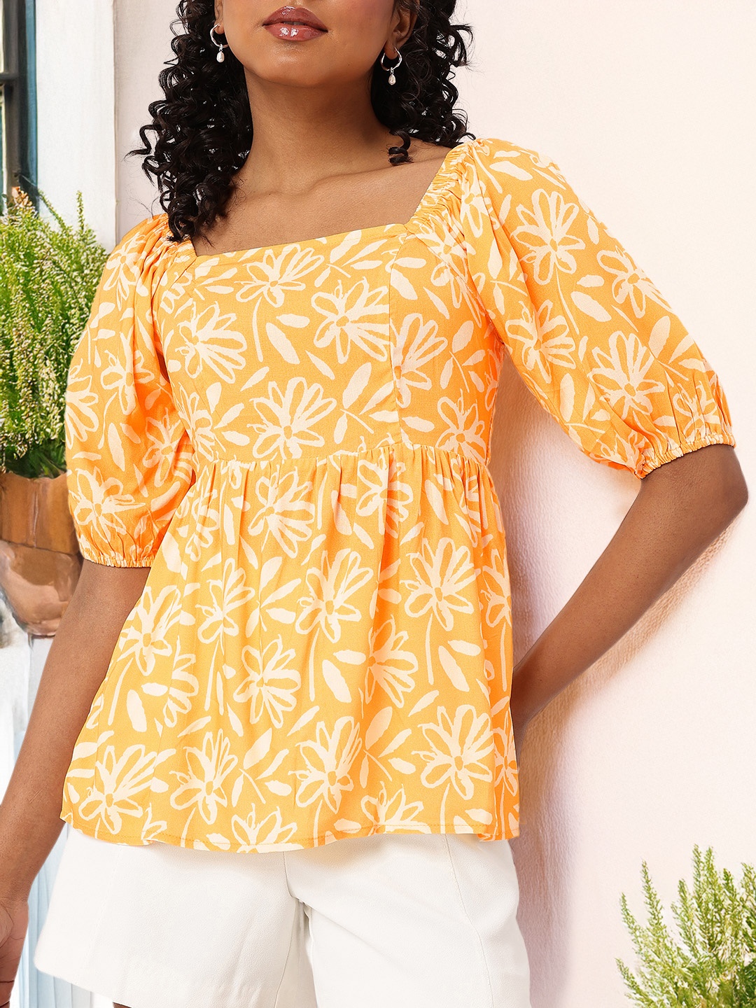 

DressBerry Slay it With Flowers Printed A-Line Top, Yellow