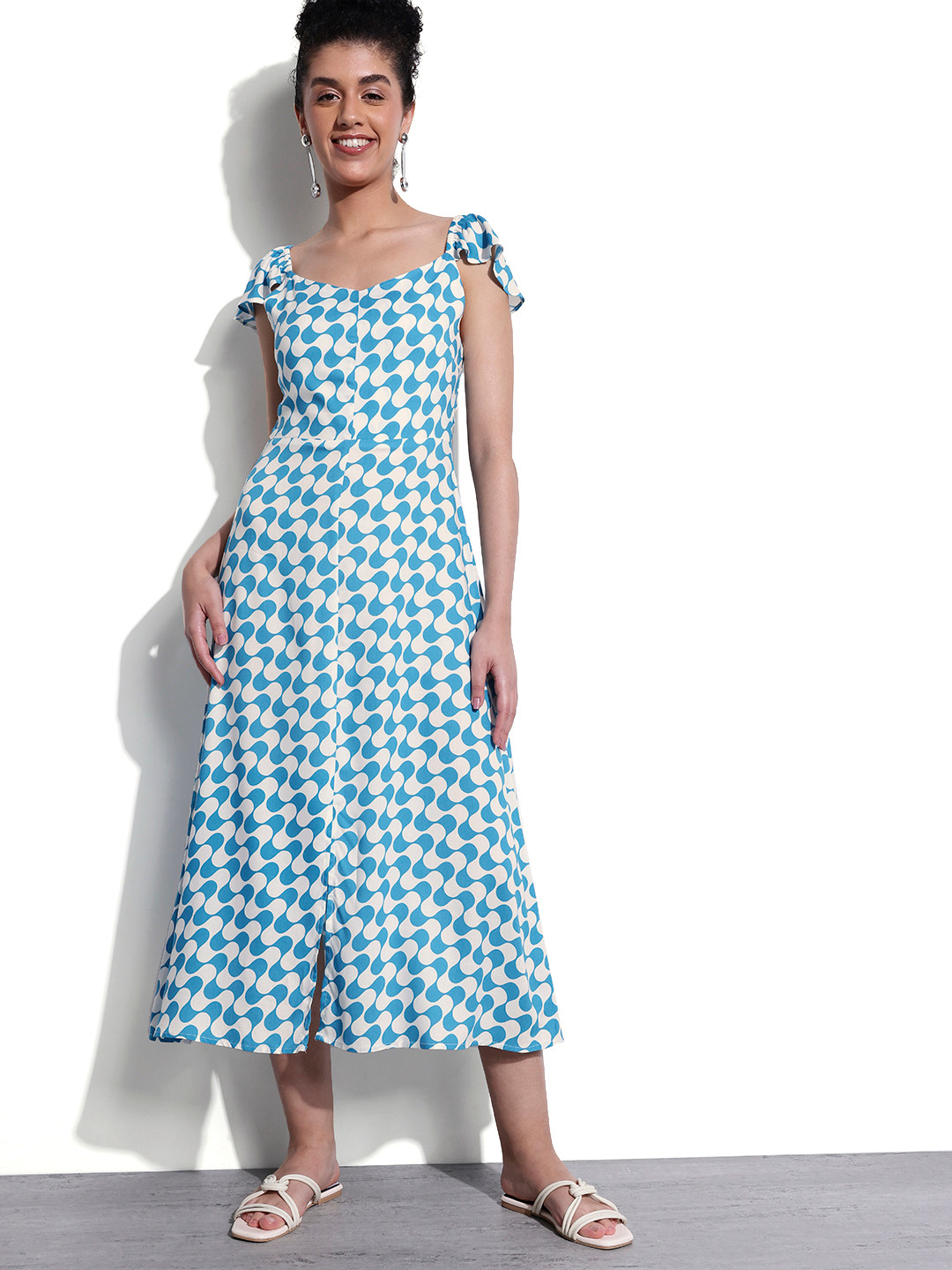 

DressBerry Optical Obsession Front Slit Midi A-Line Dress, Blue