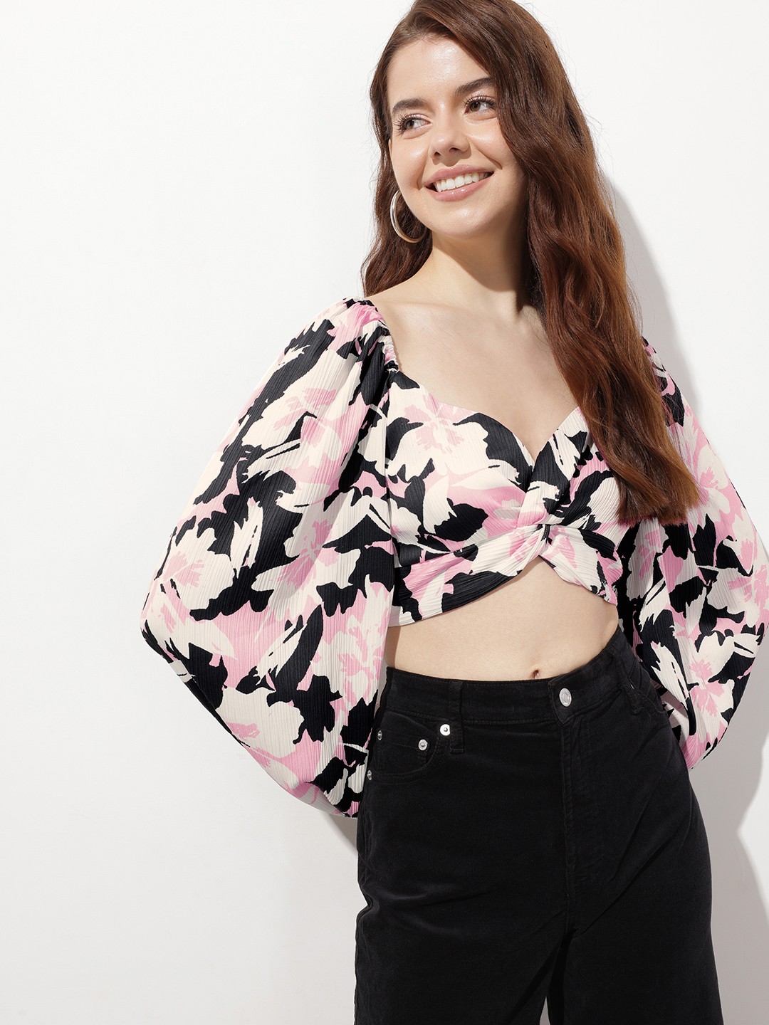 

DressBerry Floral Bae Smocked with a Twist Crop Top, Pink