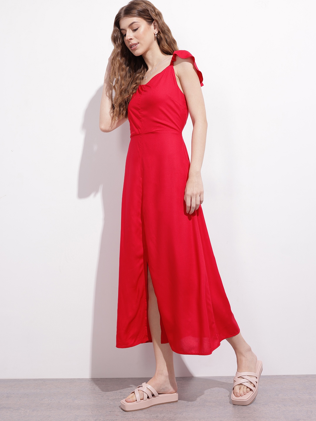

DressBerry CottageCore Classic Slit A-Line Midi Dress, Pink