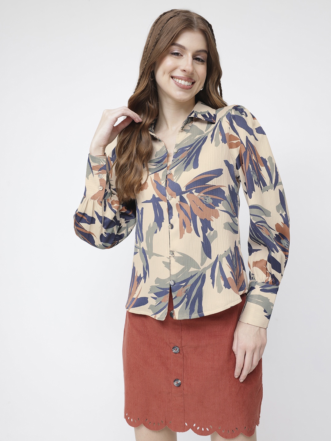 

DressBerry Beach to Brunch Abstract Floral Shirt, Beige