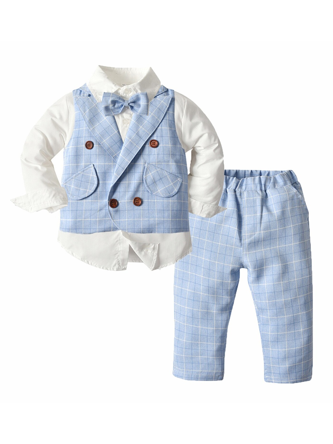 

BAESD Boys Checked 4 Piece Pure Cotton Suits, Blue