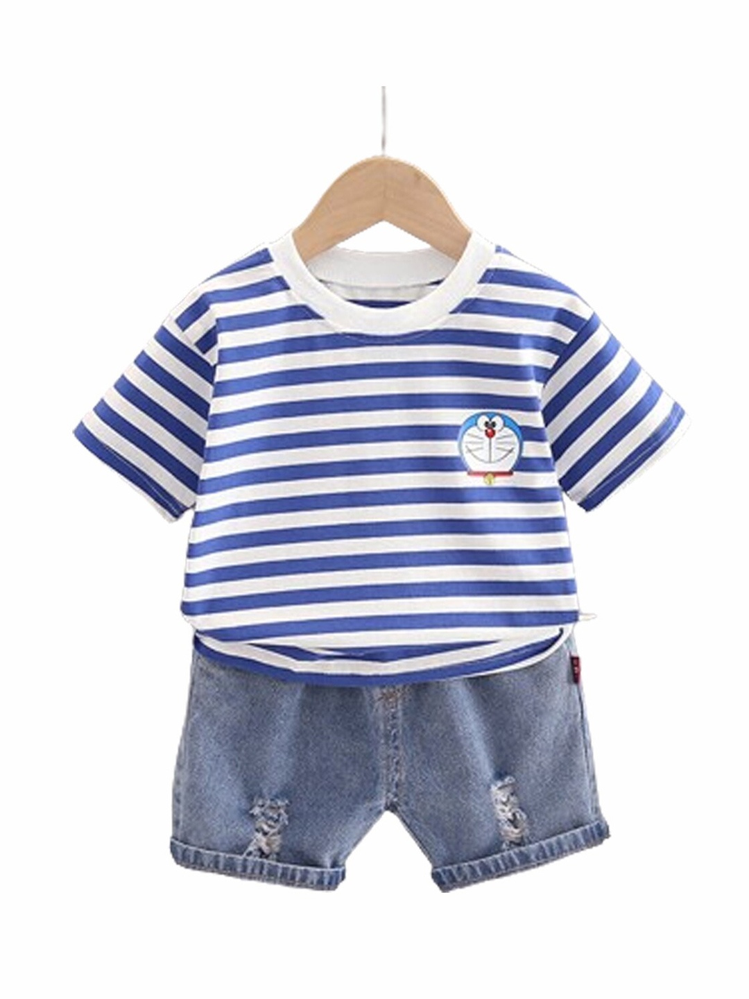 

BAESD Boys Striped Pure Cotton T-shirt With Shorts, Blue
