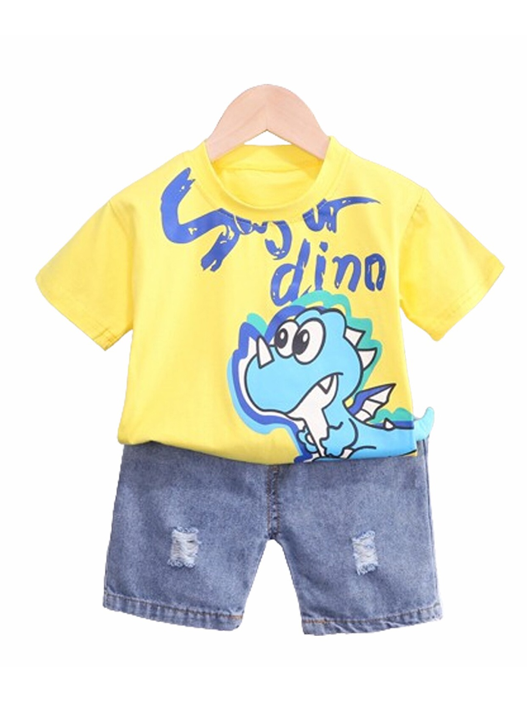 

BAESD Boys Graphic Printed Pure Cotton T-shirt With Shorts, Yellow