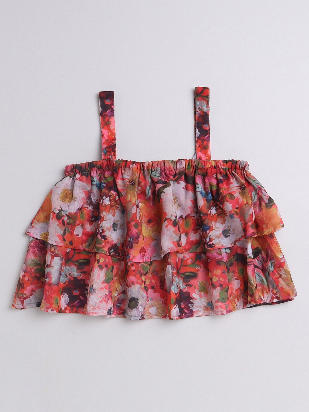

AWW HUNNIE Girls Floral Print Layered A-Line Top, Maroon
