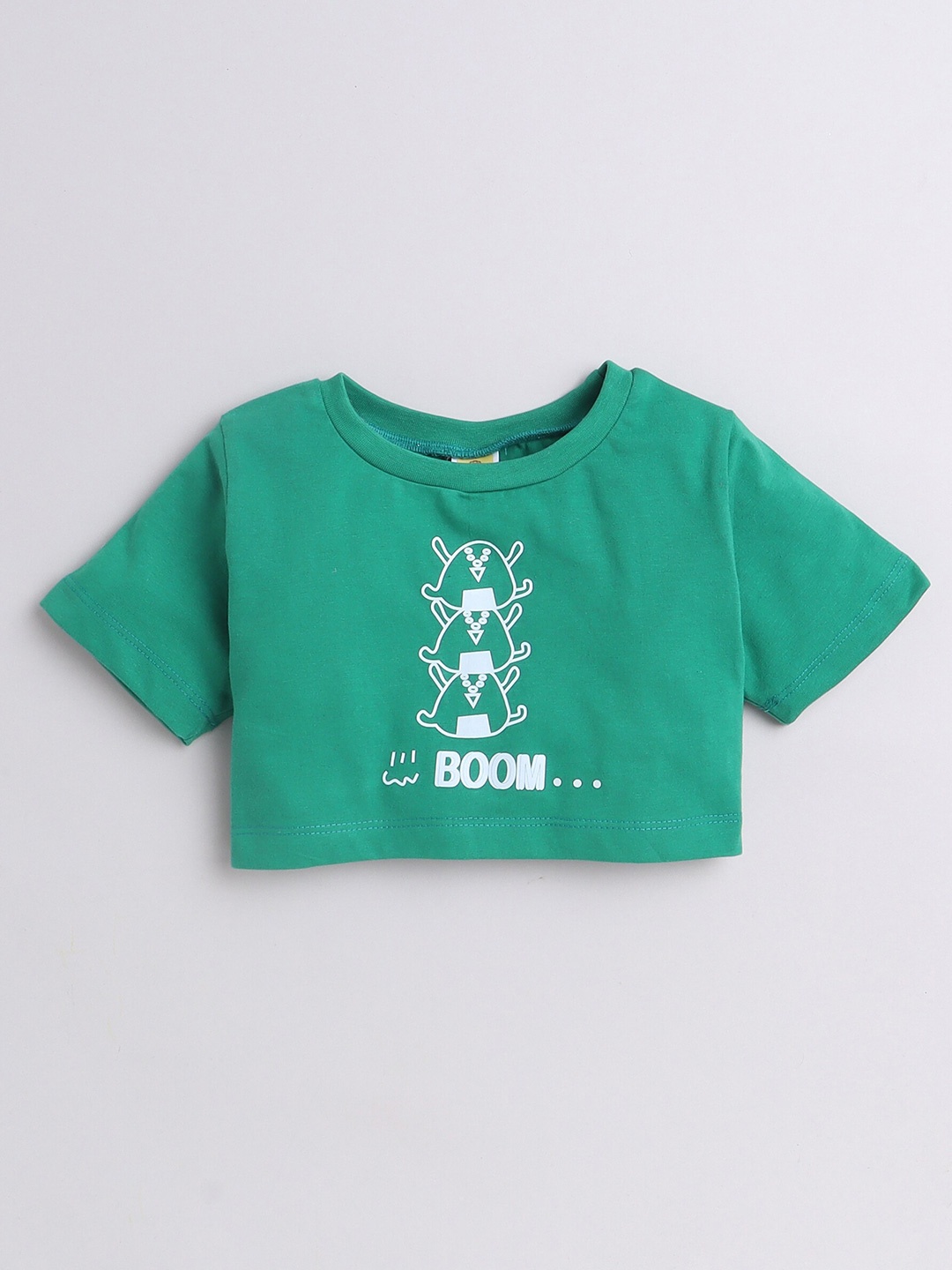 

AWW HUNNIE Girls Graphic Printed Round Neck Short Sleeves Crop Boxy T-shirt, Green