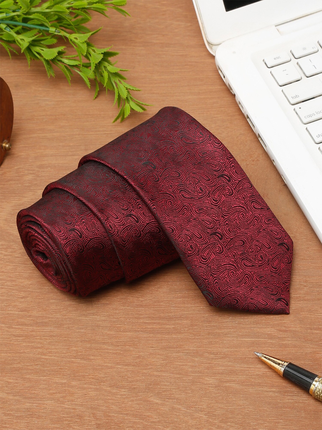 

Cantabil Men Woven Design Broad Tie, Maroon