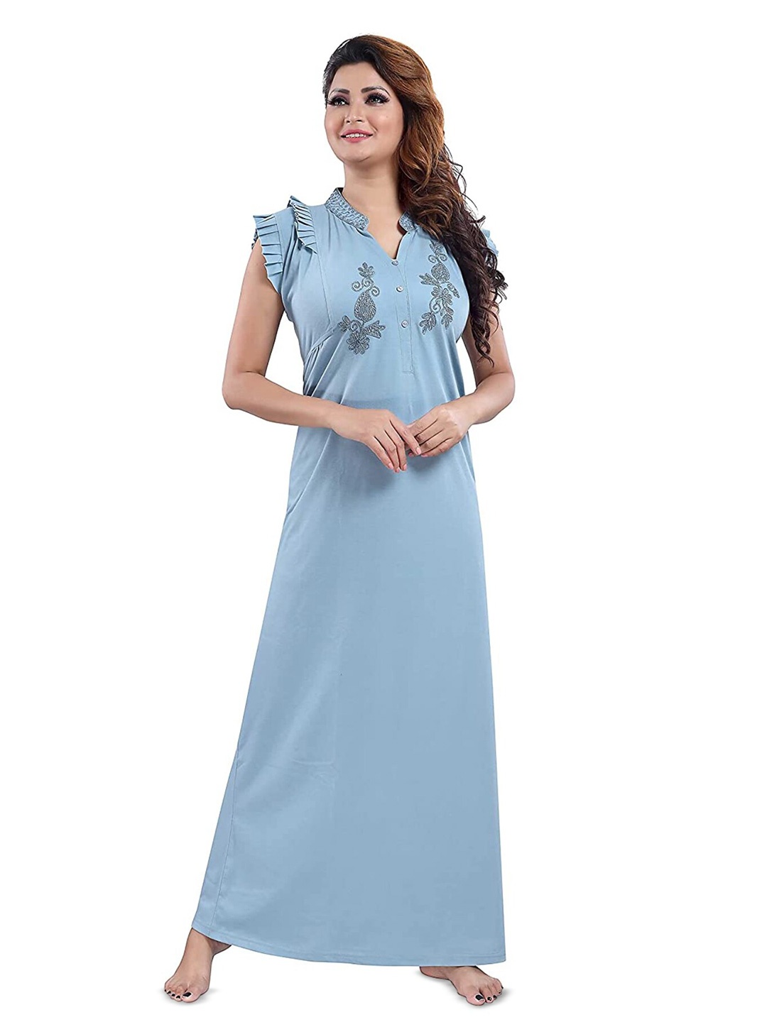 

9shines Label Embroidered Maxi Nightdress, Blue