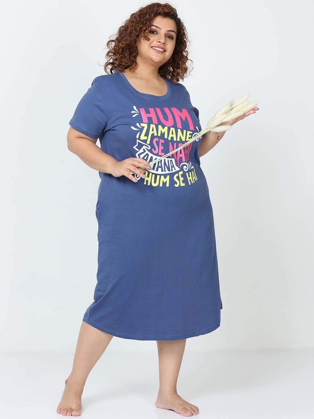 

9shines Label Plus Size Printed Maxi Nightdress, Blue