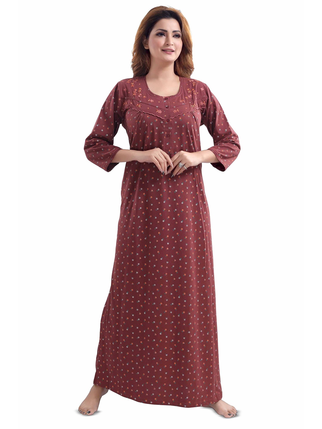 

9shines Label Embroidered Maxi Nightdress, Red