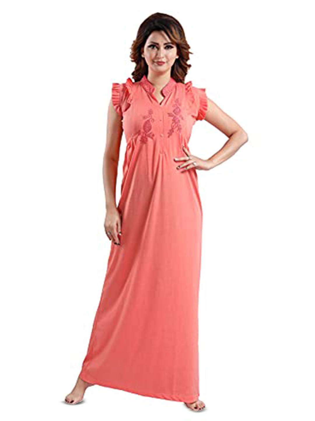 

9shines Label Embroidered Maxi Nightdress, Peach
