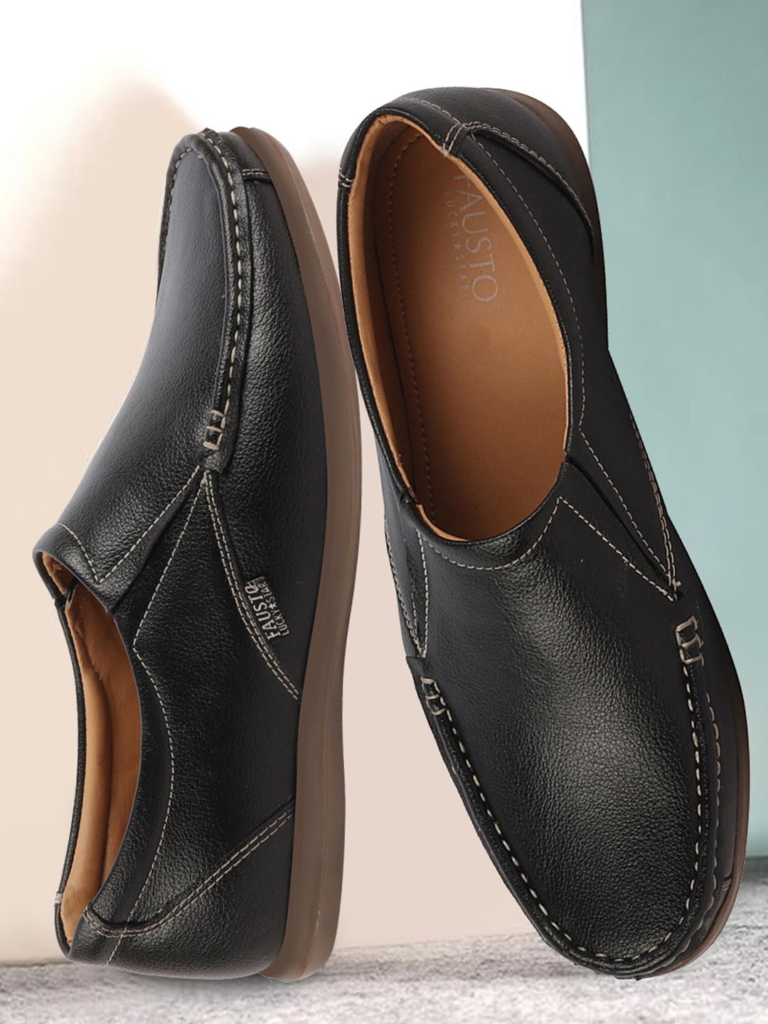 

FAUSTO Men Round Toe Lightweight Loafers, Black